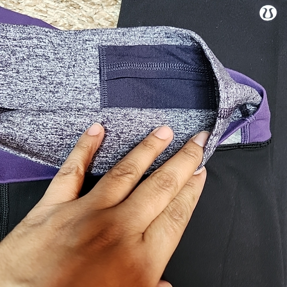 Lululemon black Capri Leggings Purple Crossover Waistband Women’s size 6 - Picture 8 of 9